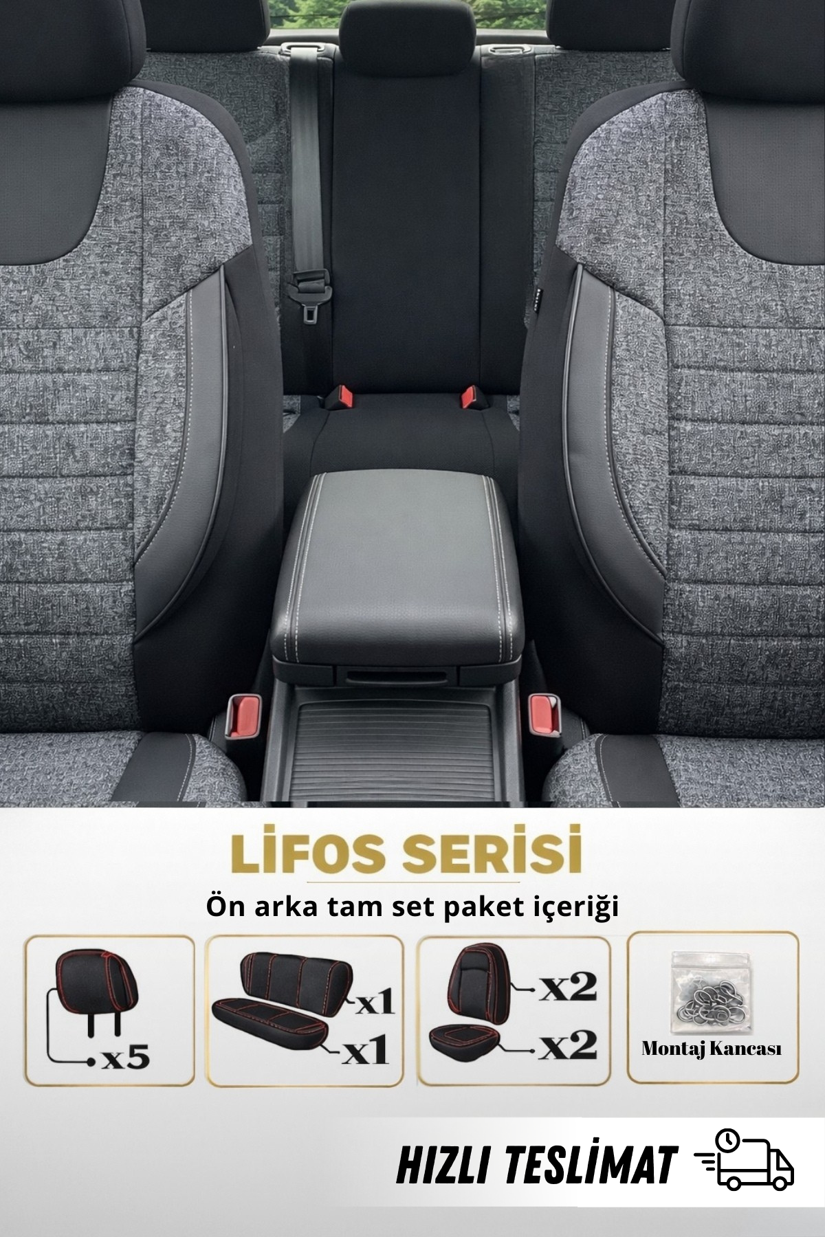 Lifos Hafif Ticari Serisi Koton Kumaş Oto Koltuk Kılıfı Tam Set (BERLINGO-CADDY-CONNECT-COURIER-DOBLO-DOKKER-PARTNER)