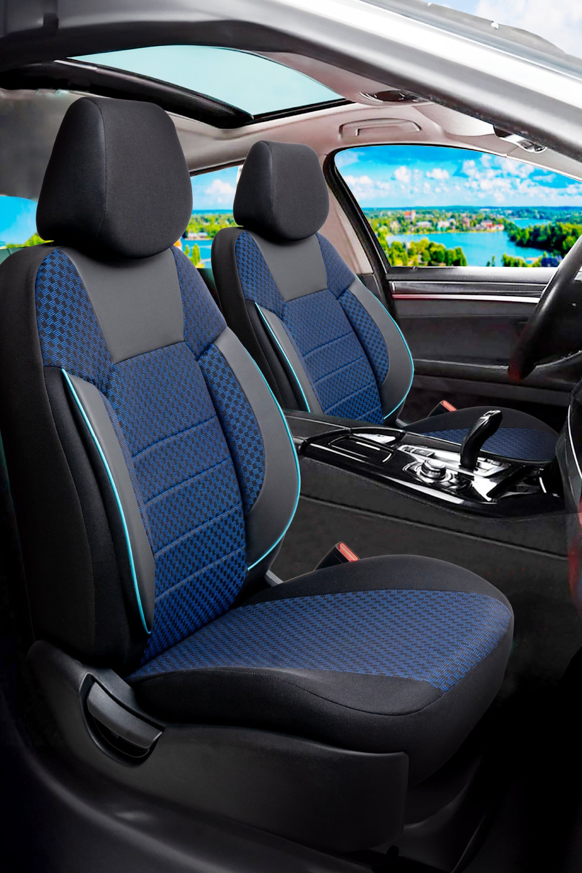 PAM Serisi Pamuklu Kumaş Universal Oto Koltuk Kılıfı Tam Set