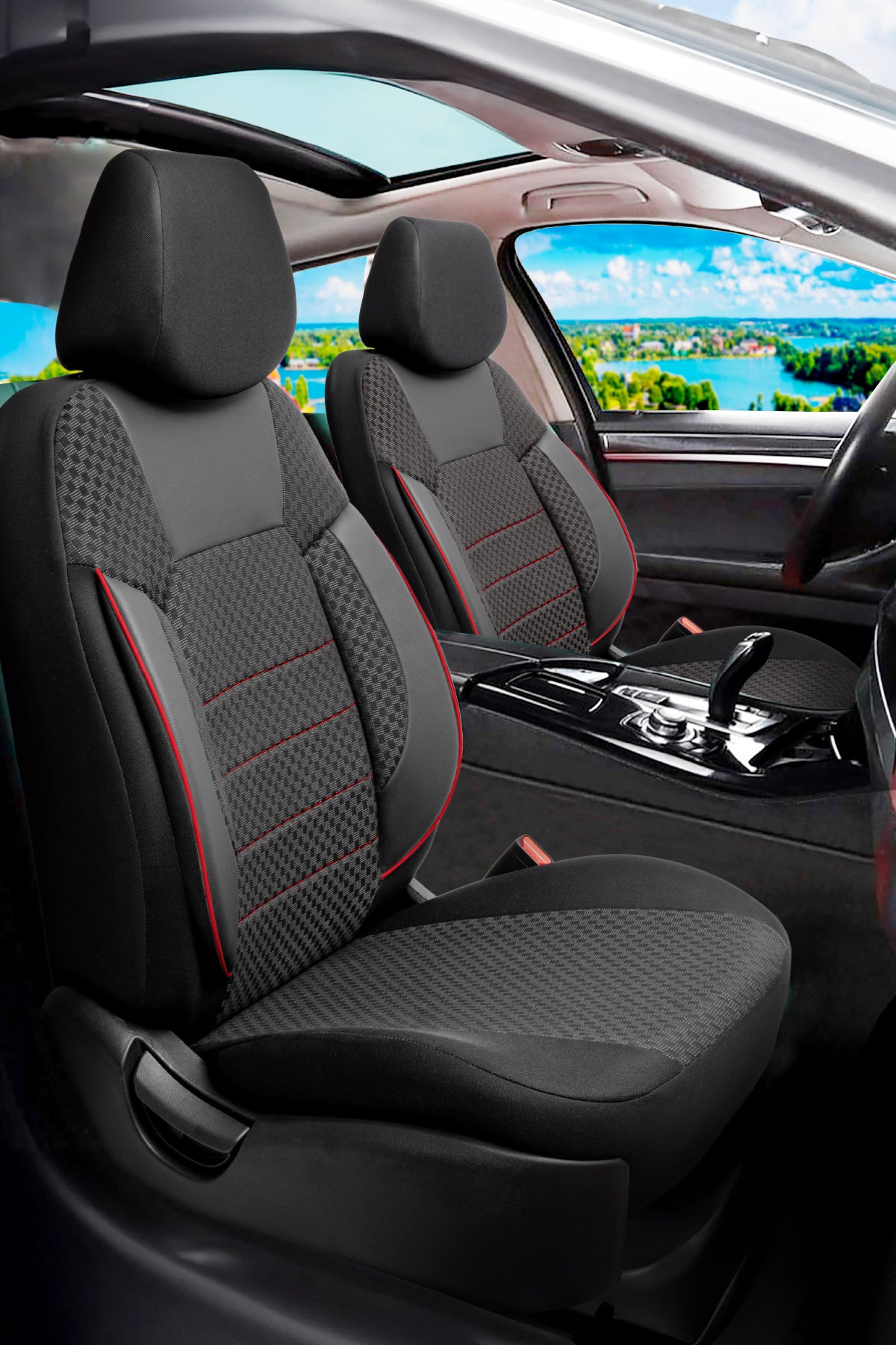 PAM Serisi Pamuklu Kumaş Universal Oto Koltuk Kılıfı Tam Set