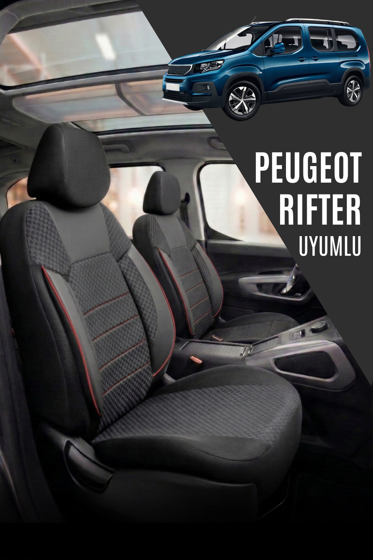 Peugeot Rifter Uyumlu Pamuklu Kumaş Araca Özel Oto Koltuk Kılıfı Tam Set