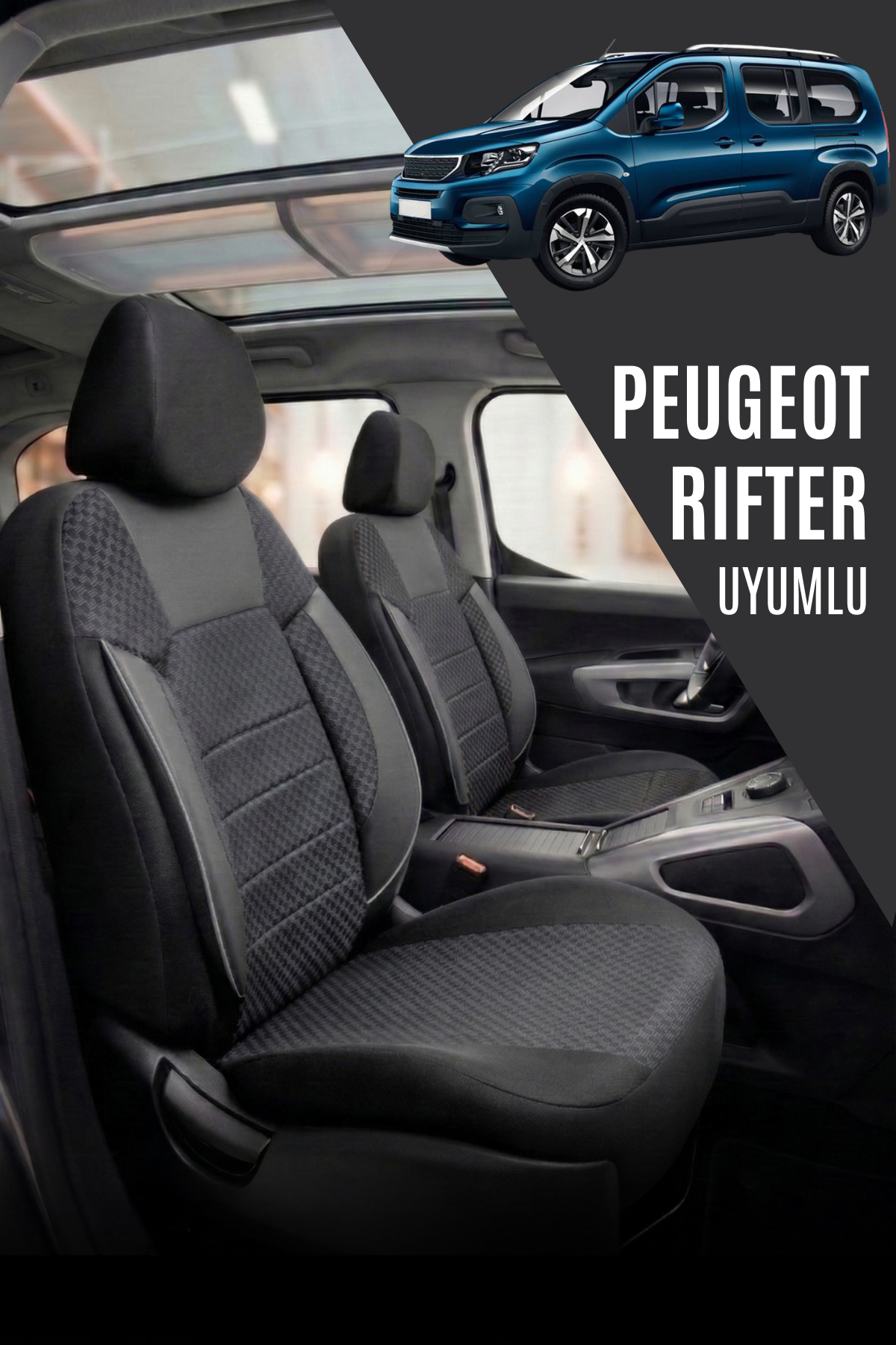 Peugeot Rifter Uyumlu Pamuklu Kumaş Araca Özel Oto Koltuk Kılıfı Tam Set