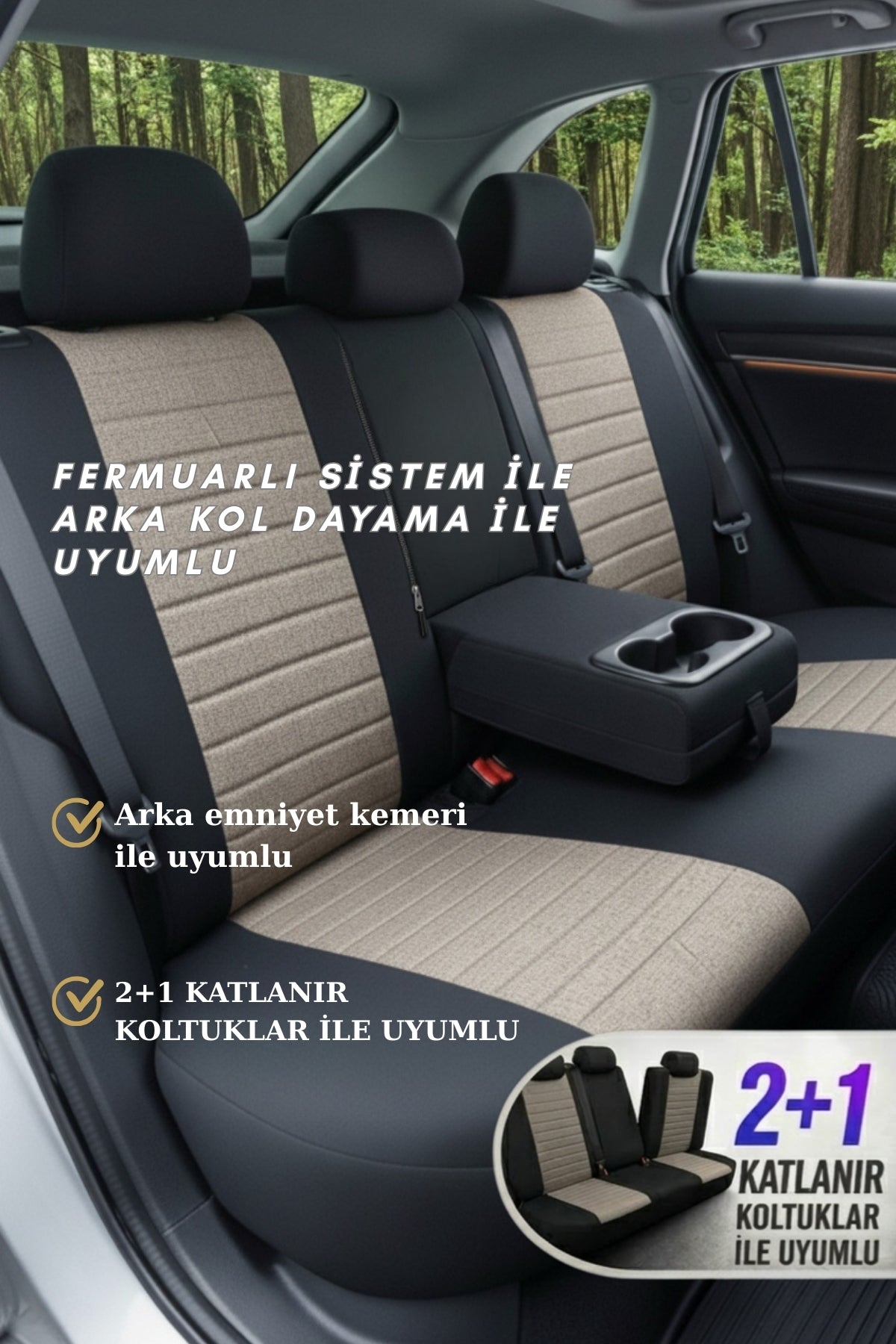 LİFOS Serisi Koton Kumaş Universal Oto Koltuk Kılıfı Tam Set