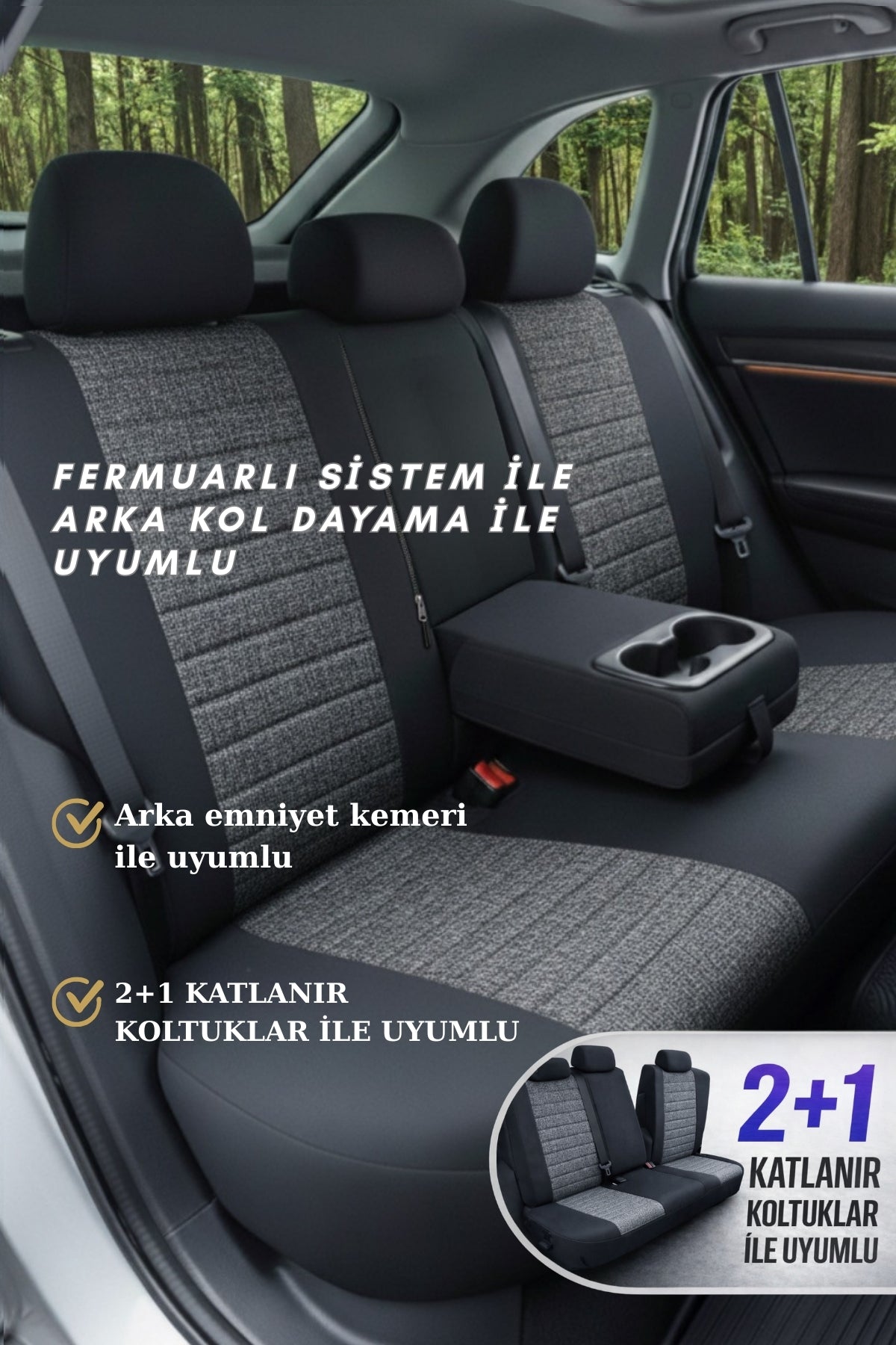 LİFOS Serisi Koton Kumaş Universal Oto Koltuk Kılıfı Tam Set