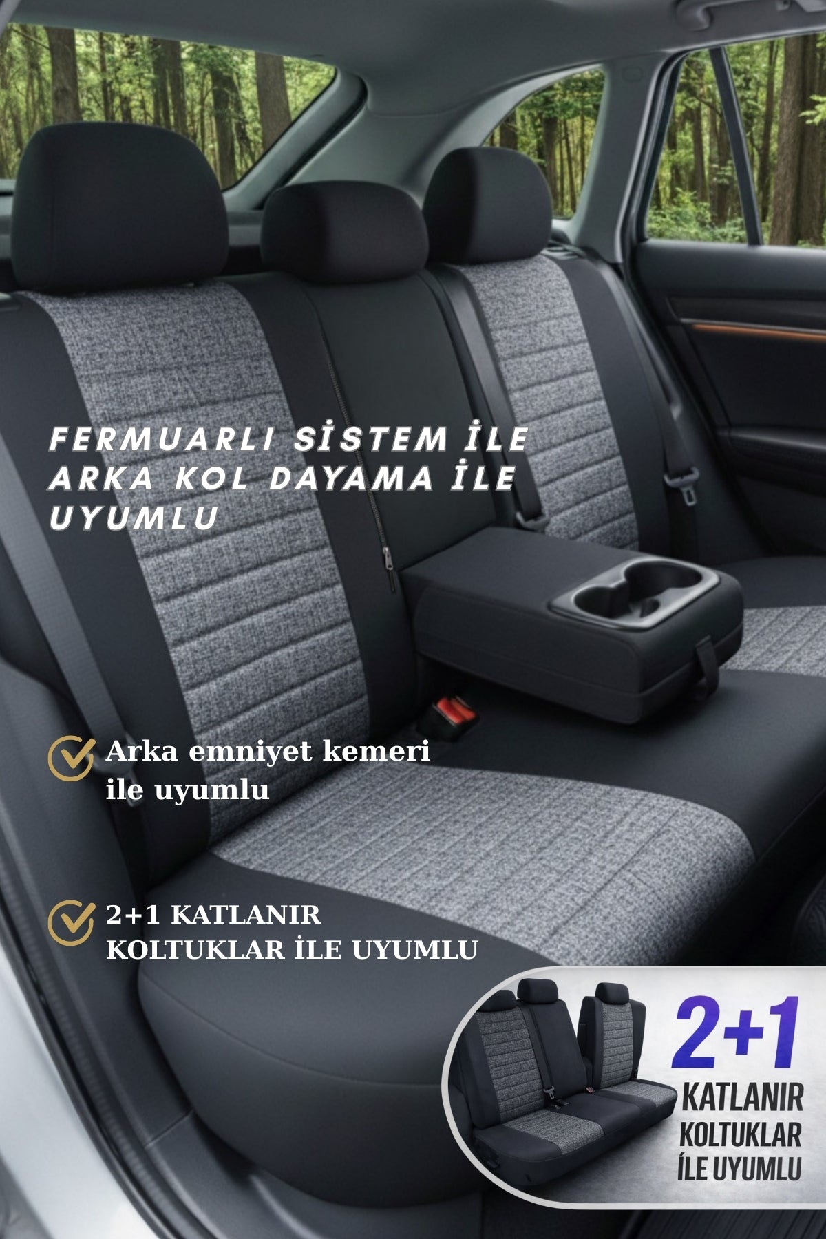 LİFOS Serisi Koton Kumaş Universal Oto Koltuk Kılıfı Tam Set
