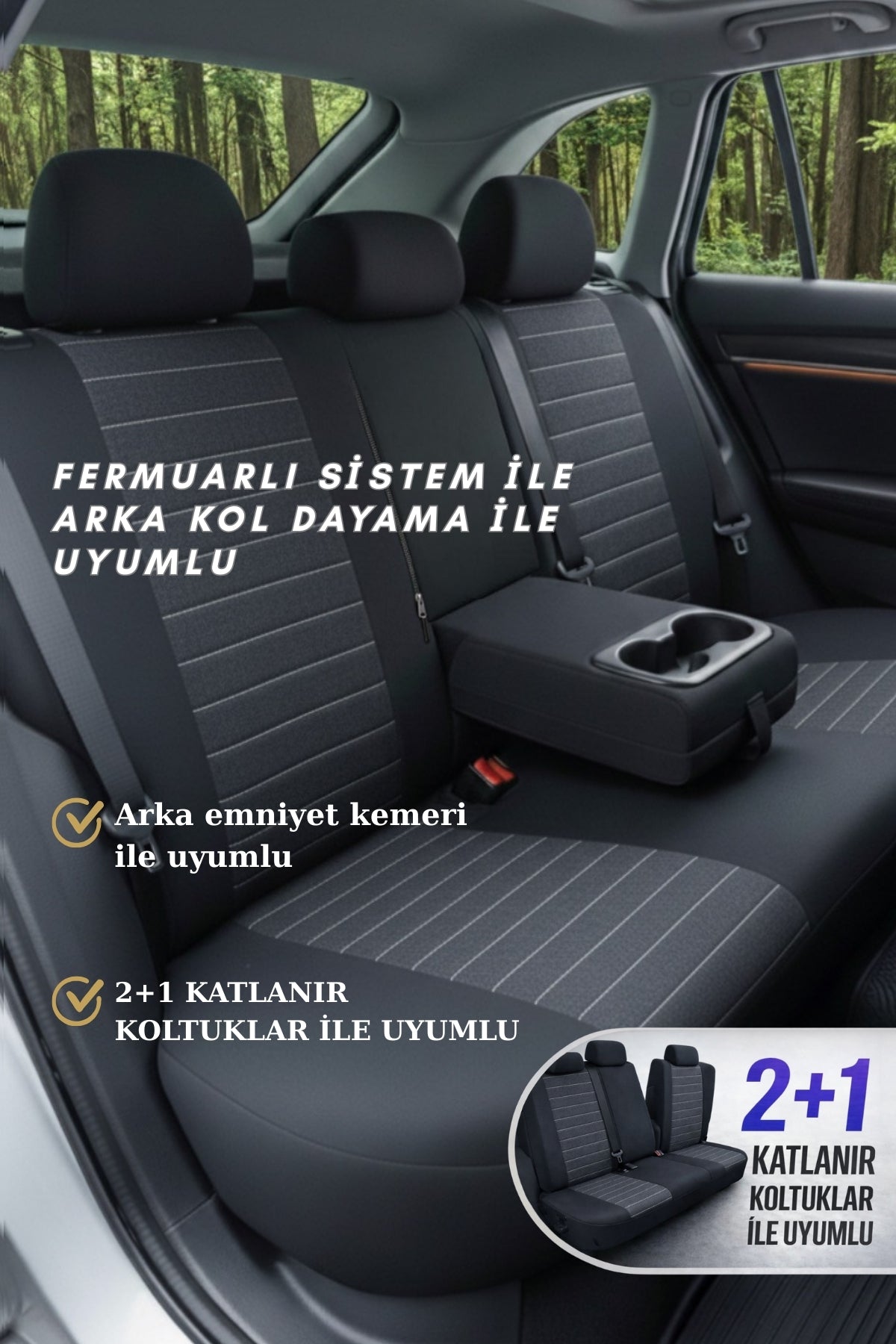 LİFOS Serisi Koton Kumaş Universal Oto Koltuk Kılıfı Tam Set