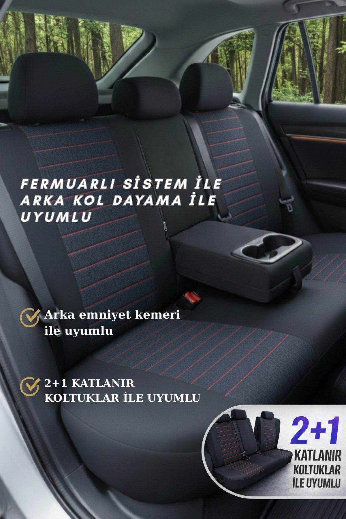 LİFOS Serisi Koton Kumaş Universal Oto Koltuk Kılıfı Tam Set