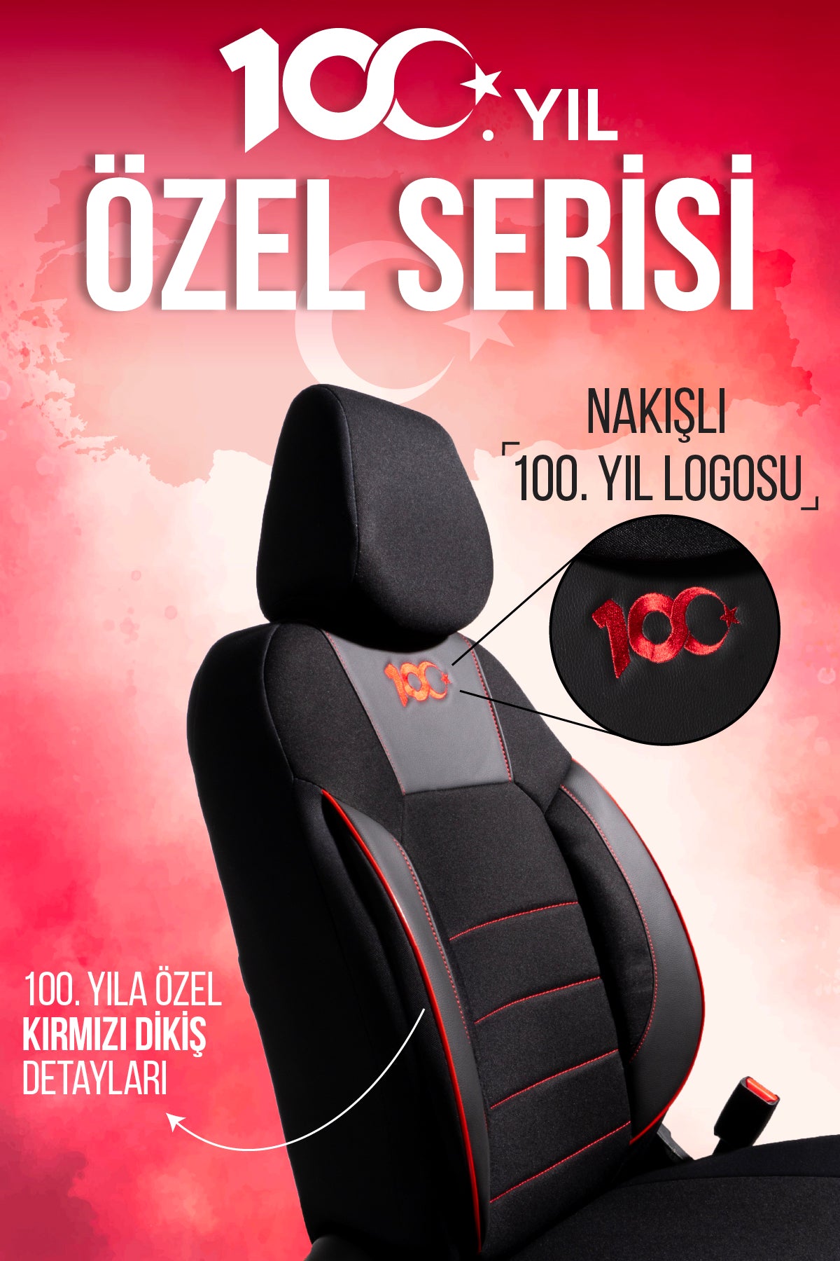 100. YIL ÖZEL Serisi Lakost Kumaş Universal Oto Koltuk Kılıfı