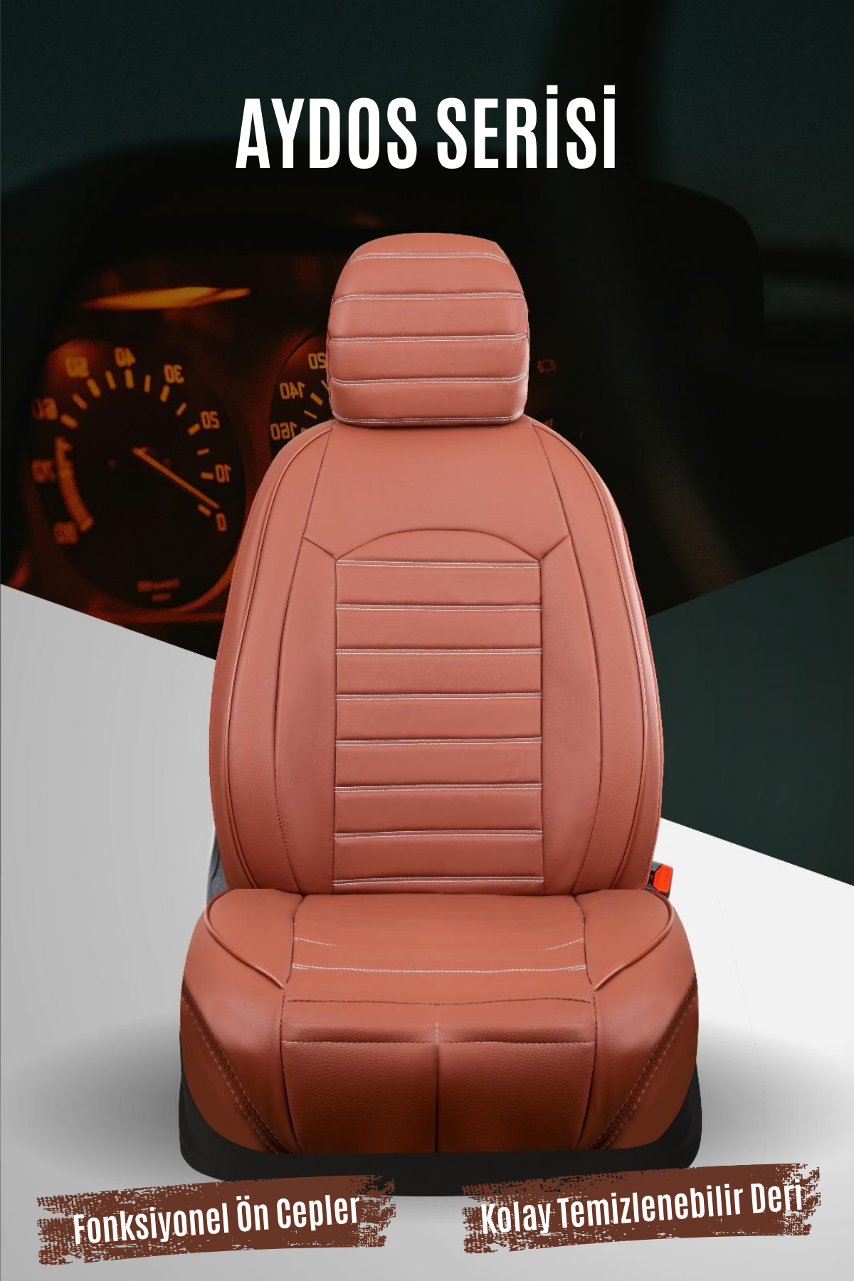 AYDOS Serisi Deri Kumaş Universal Oto Koltuk Kılıfı Tam Set