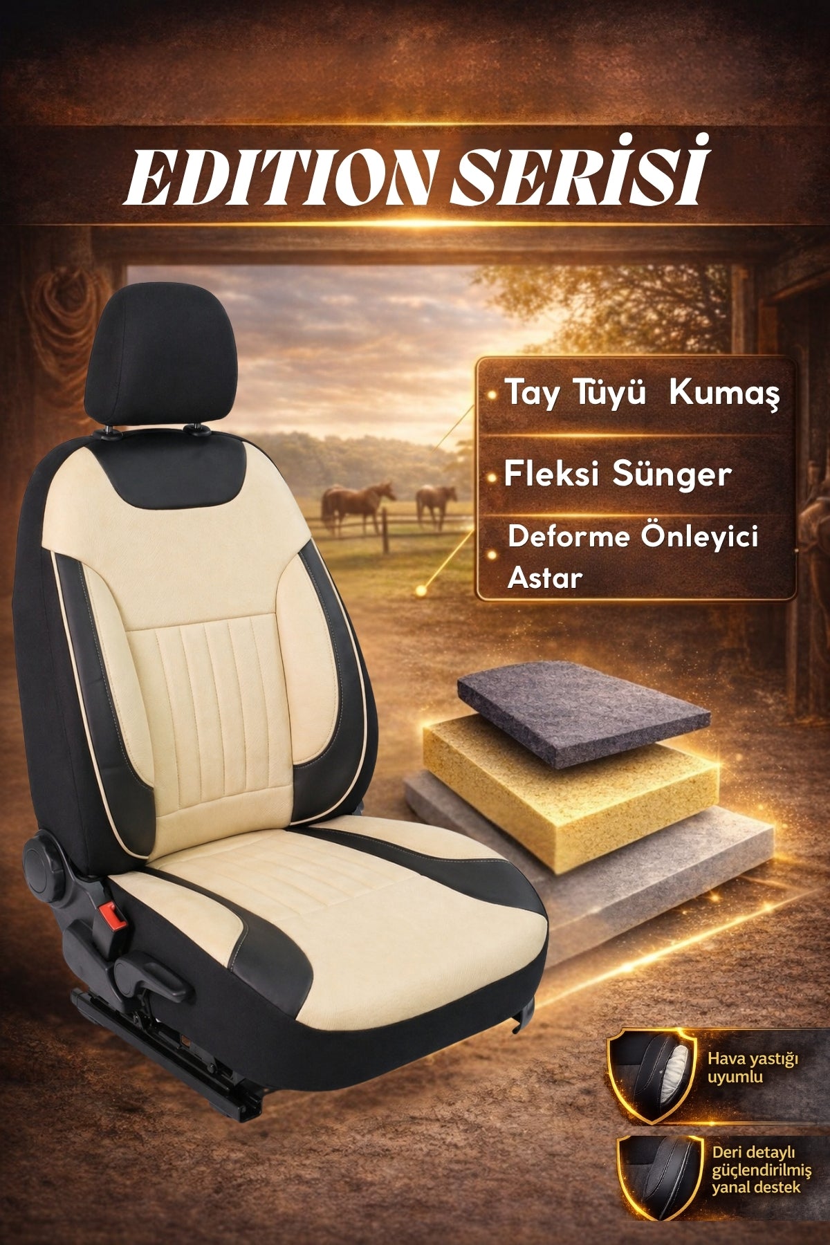 Edition Serisi Tay Tüyü Kumaş Universal Oto Koltuk Kılıfı Tam Set