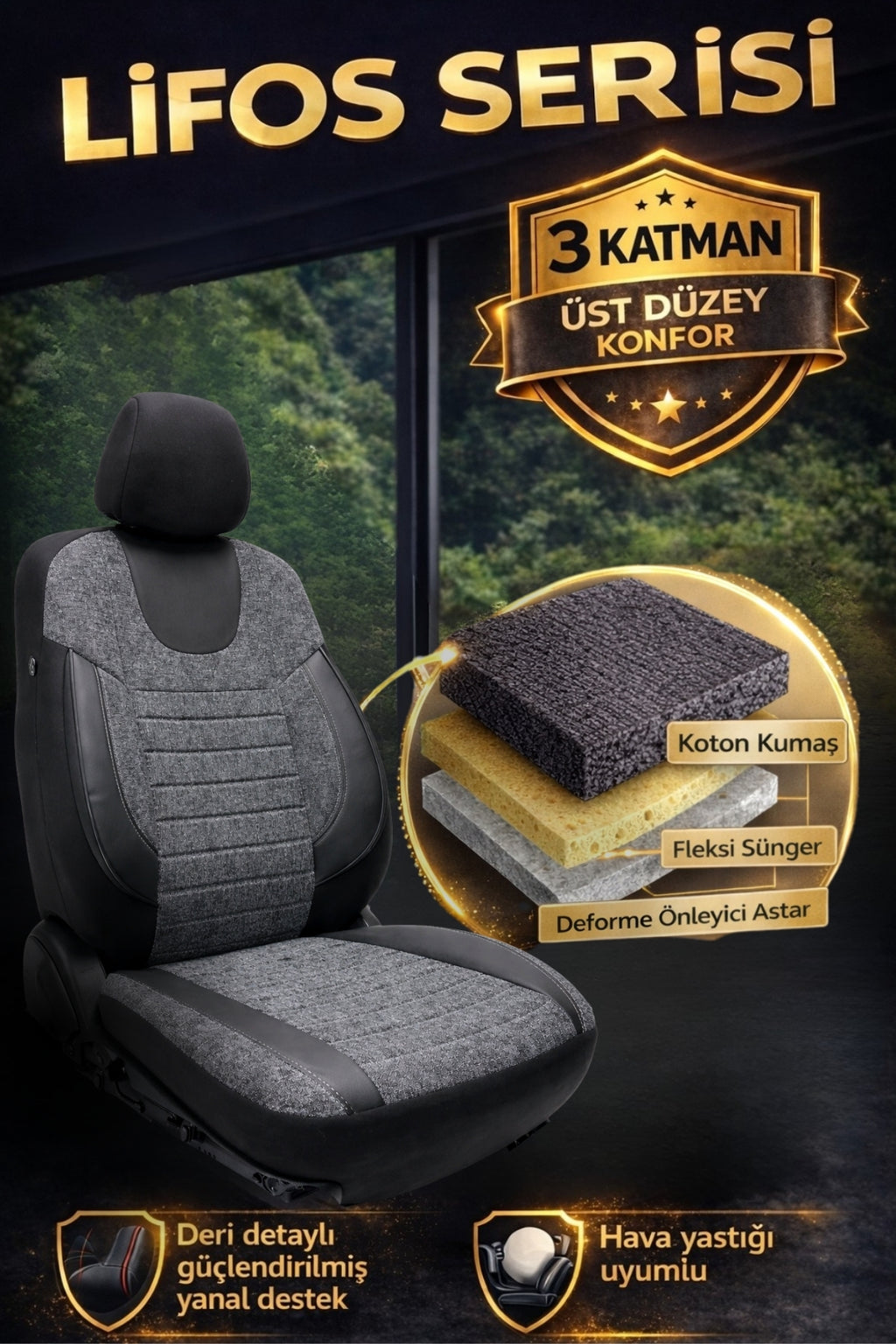 Lifos Hafif Ticari Serisi Koton Kumaş Oto Koltuk Kılıfı Tam Set (BERLINGO-CADDY-CONNECT-COURIER-DOBLO-DOKKER-PARTNER)