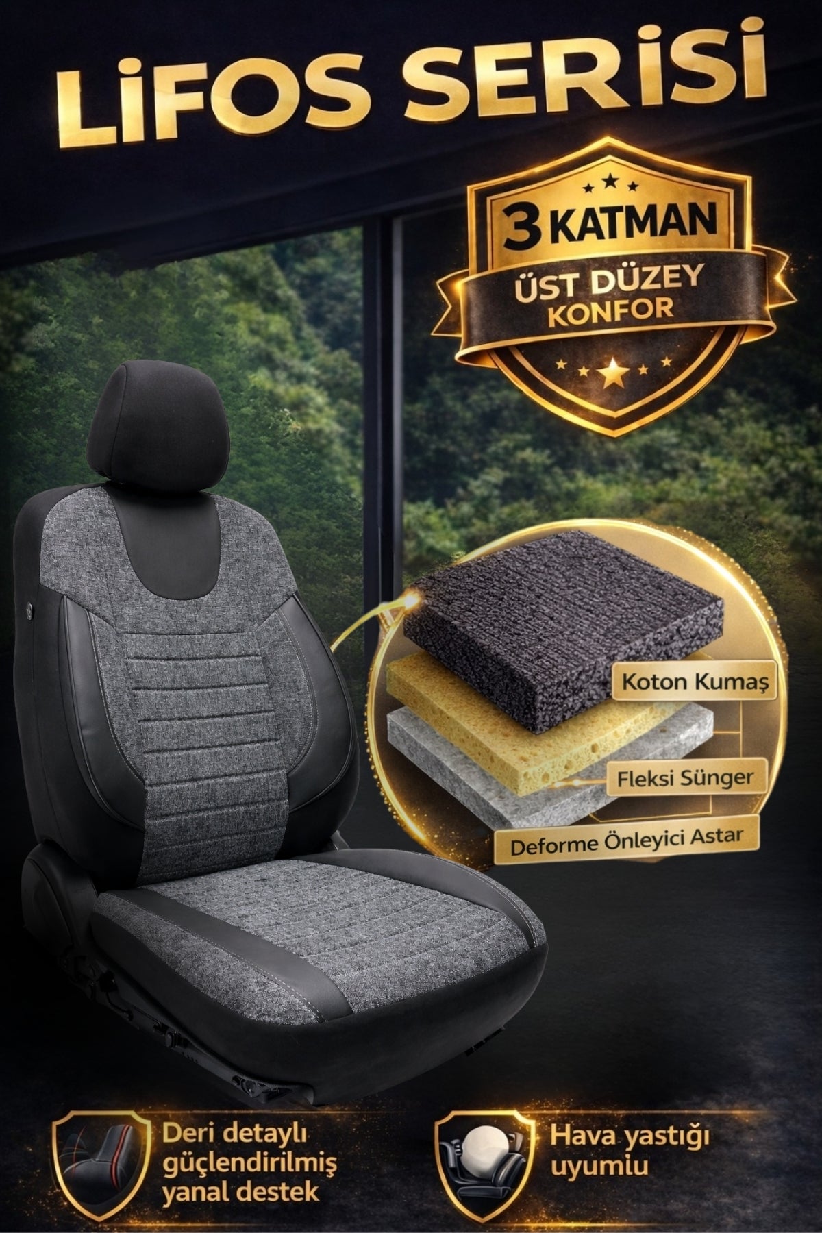 Lifos Hafif Ticari Serisi Koton Kumaş Oto Koltuk Kılıfı Tam Set (BERLINGO-CADDY-CONNECT-COURIER-DOBLO-DOKKER-PARTNER)