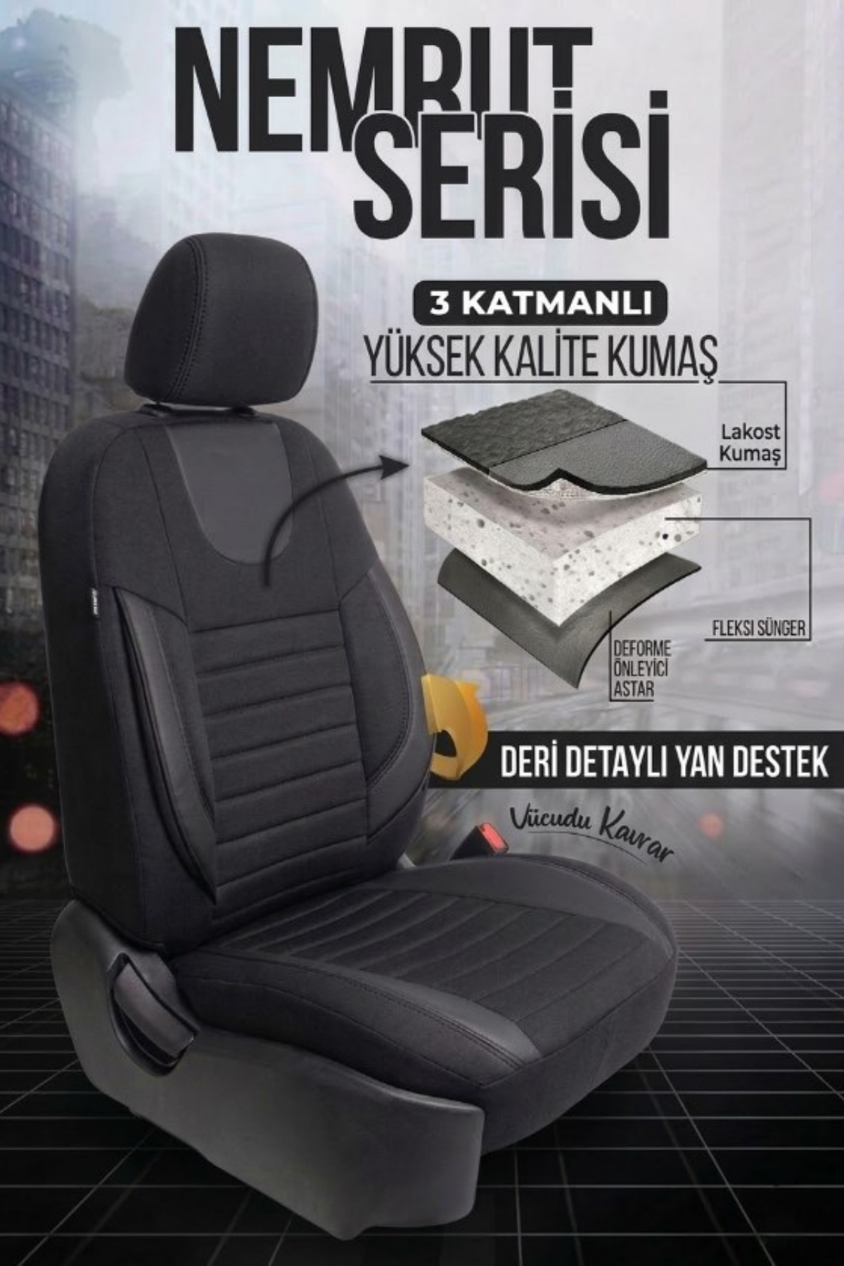 NEMRUT Serisi Lakost Kumaş Universal Oto Koltuk Kılıfı Tam Set