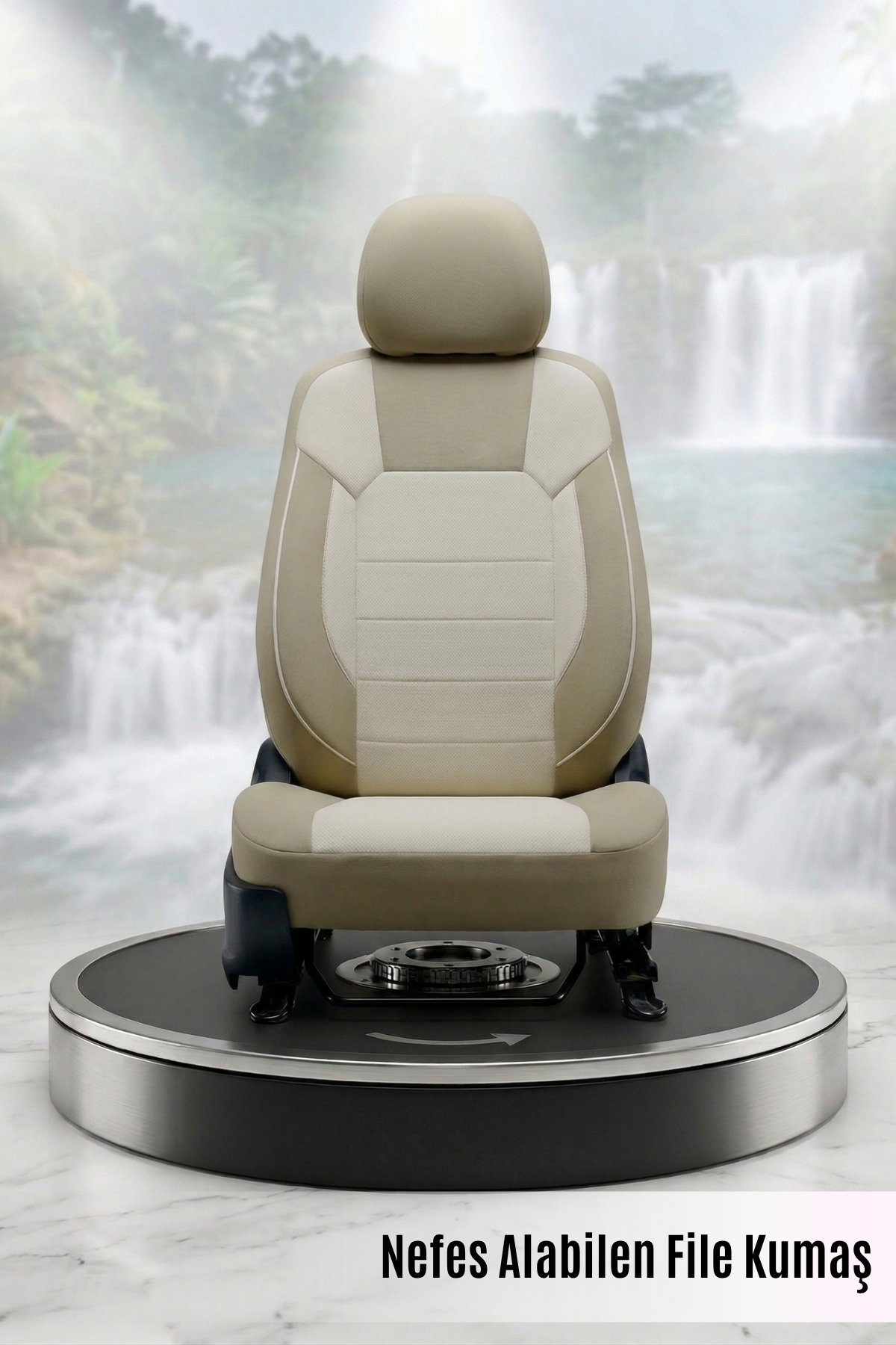 VENÜS Serisi File Kumaş Universal Oto Koltuk Kılıfı Tam Set - Bej
