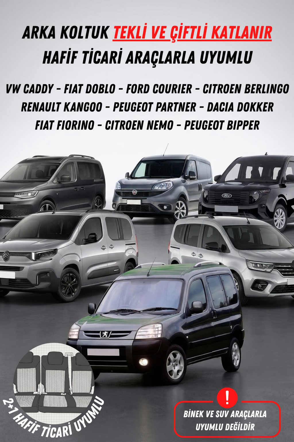 MARKA by CAMERA Hafif Ticari Serisi Jakar Kumaş Oto Koltuk Kılıfı Tam Set (BERLINGO-CADDY-CONNECT-COURIER-DOBLO-DOKKER-PARTNER)