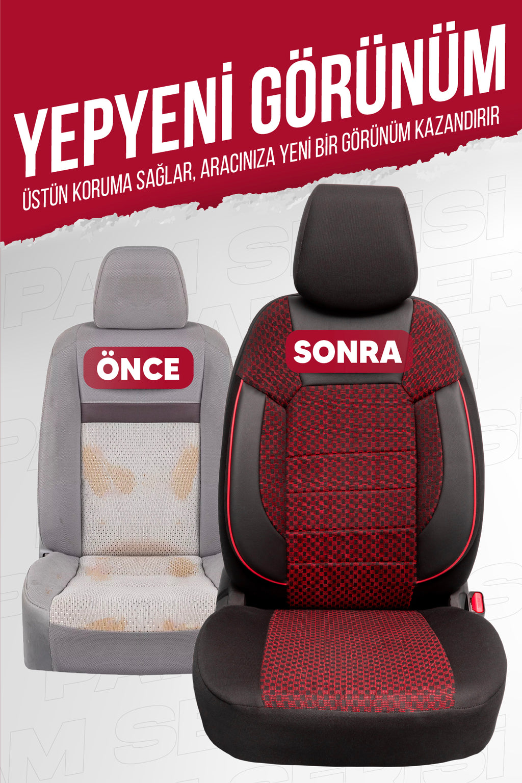 PAM Serisi Pamuklu Kumaş Universal Oto Koltuk Kılıfı Tam Set