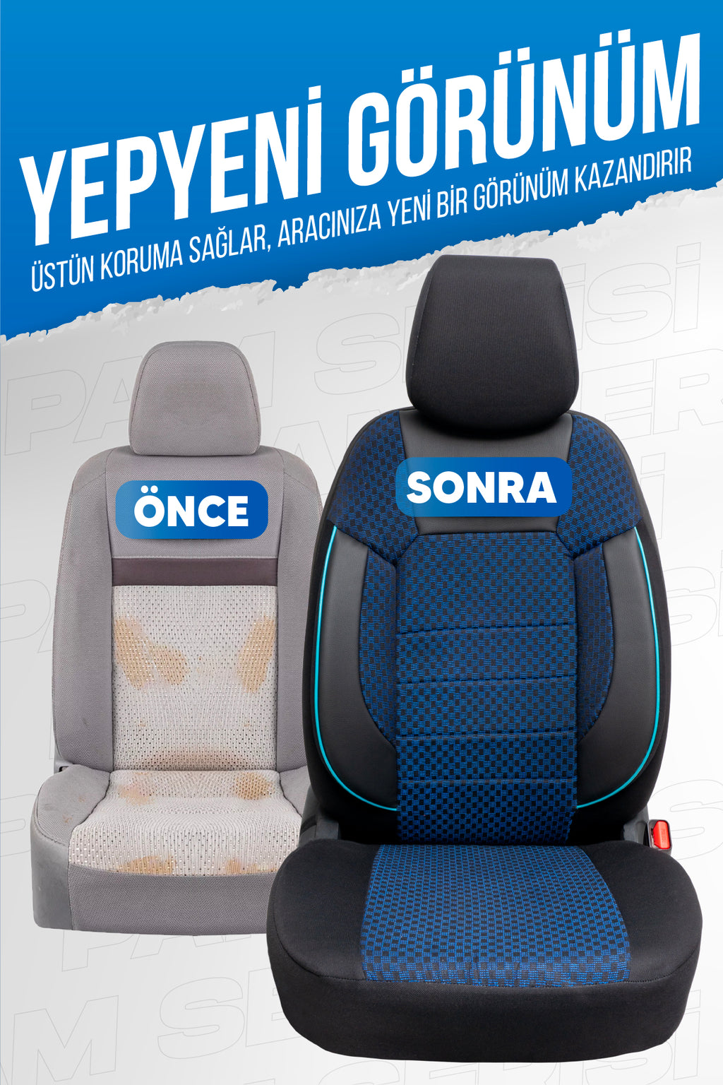 PAM Serisi Pamuklu Kumaş Universal Oto Koltuk Kılıfı Tam Set