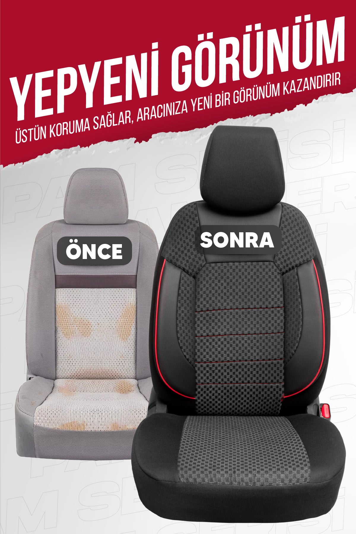 PAM Serisi Pamuklu Kumaş Universal Oto Koltuk Kılıfı Tam Set