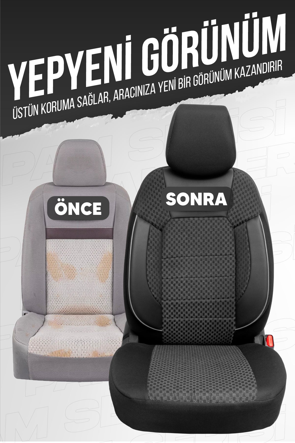 PAM Serisi Pamuklu Kumaş Universal Oto Koltuk Kılıfı Tam Set