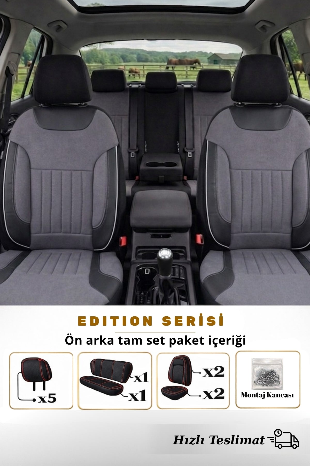 Edition Serisi Tay Tüyü Kumaş Universal Oto Koltuk Kılıfı Tam Set