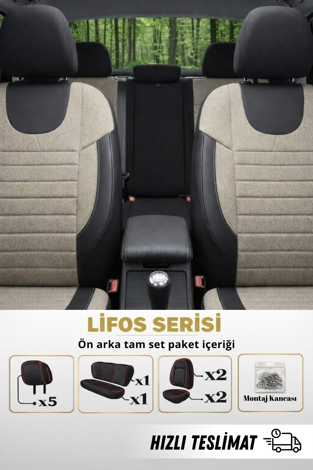 Lifos Hafif Ticari Serisi Koton Kumaş Oto Koltuk Kılıfı Tam Set (BERLINGO-CADDY-CONNECT-COURIER-DOBLO-DOKKER-PARTNER)