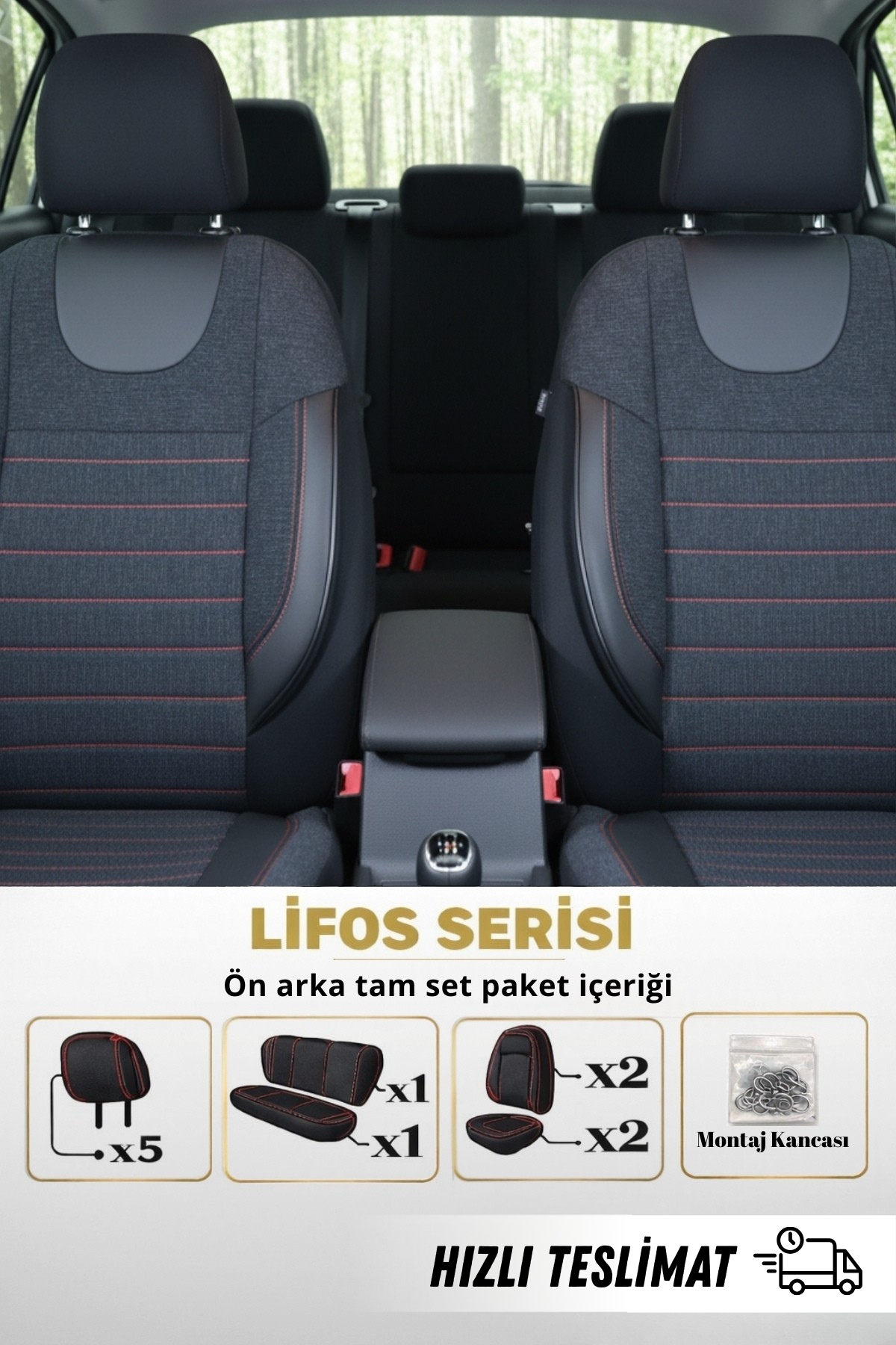 Lifos Hafif Ticari Serisi Koton Kumaş Oto Koltuk Kılıfı Tam Set (BERLINGO-CADDY-CONNECT-COURIER-DOBLO-DOKKER-PARTNER)