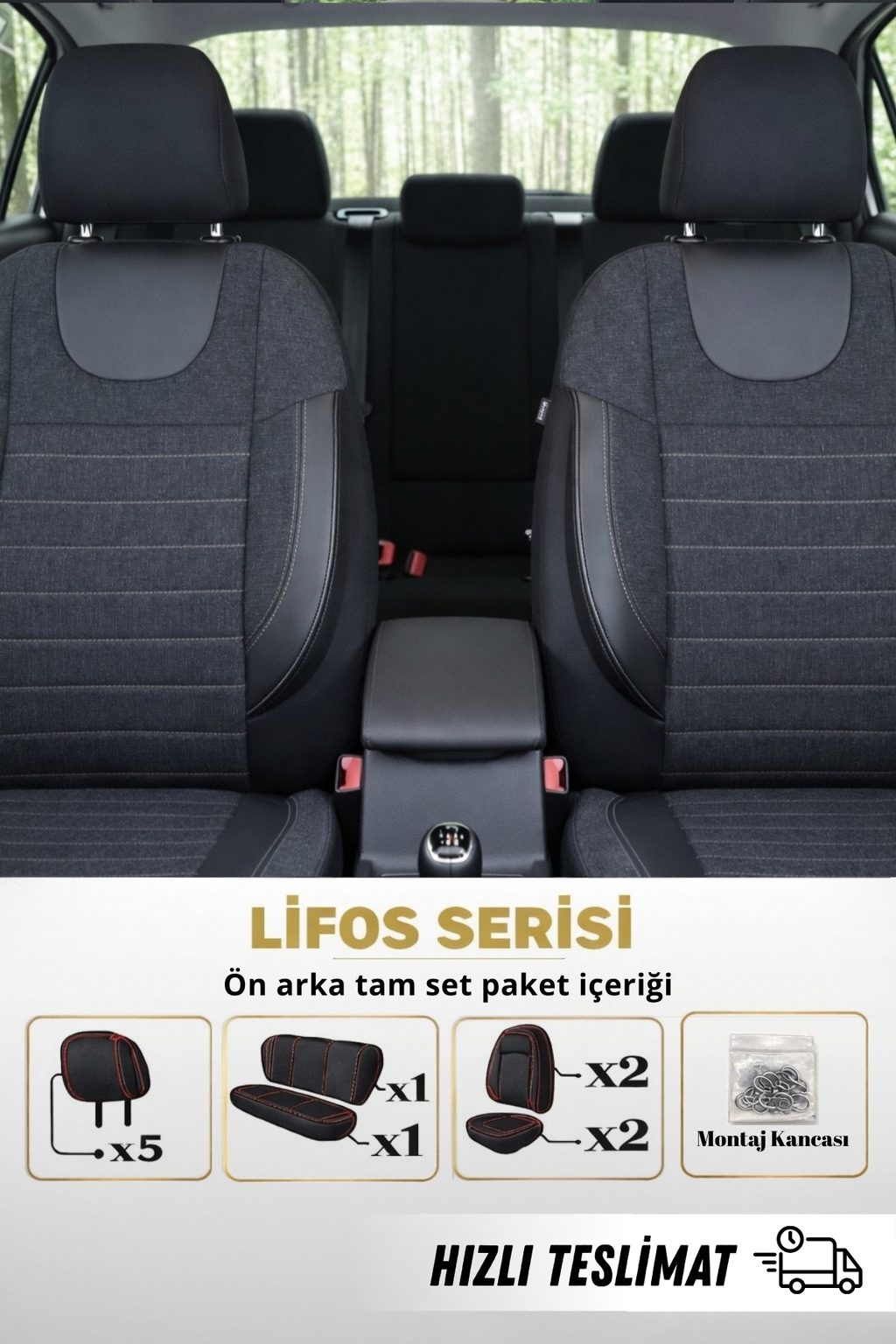 Lifos Hafif Ticari Serisi Koton Kumaş Oto Koltuk Kılıfı Tam Set (BERLINGO-CADDY-CONNECT-COURIER-DOBLO-DOKKER-PARTNER)