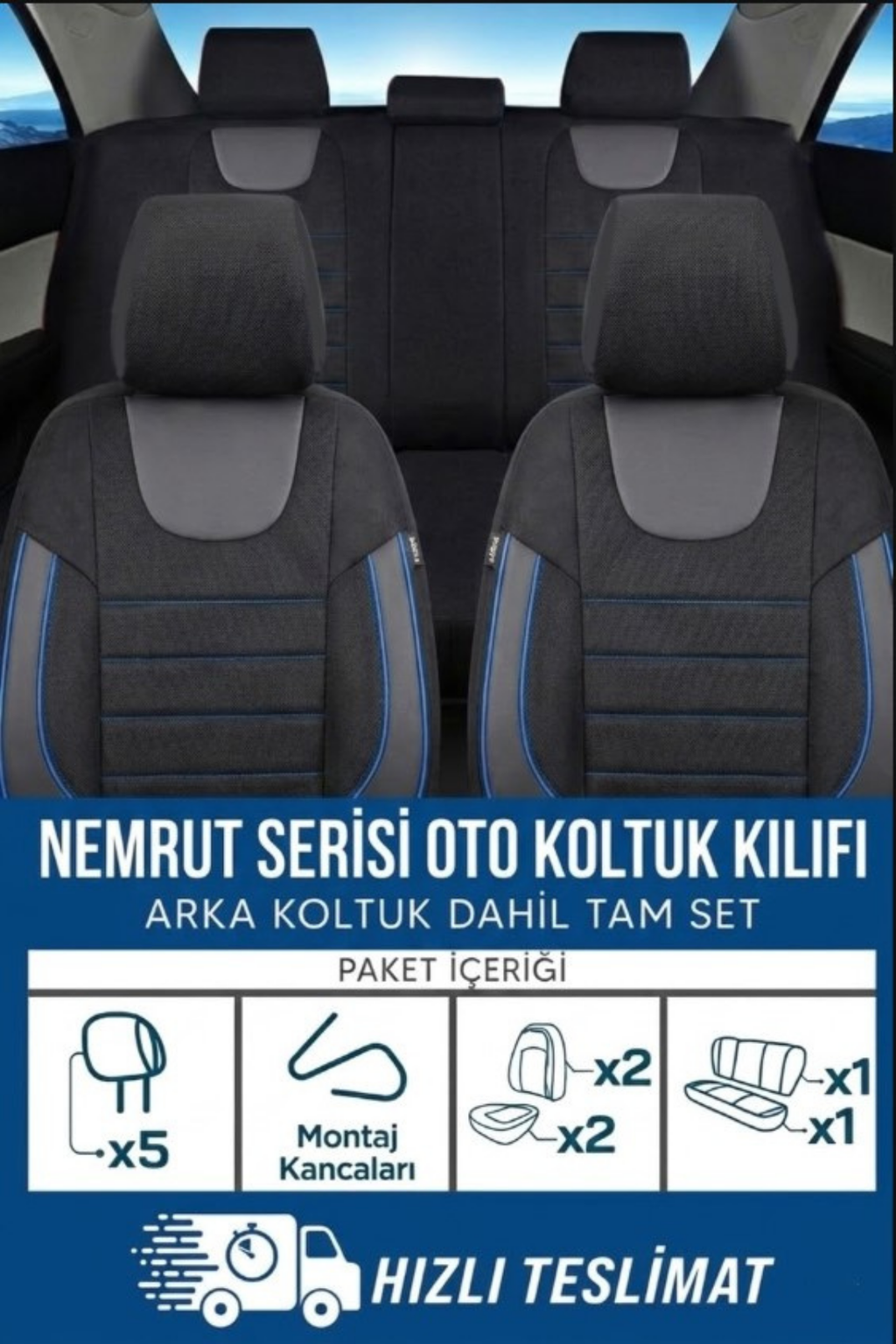NEMRUT Serisi Lakost Kumaş Universal Oto Koltuk Kılıfı Tam Set