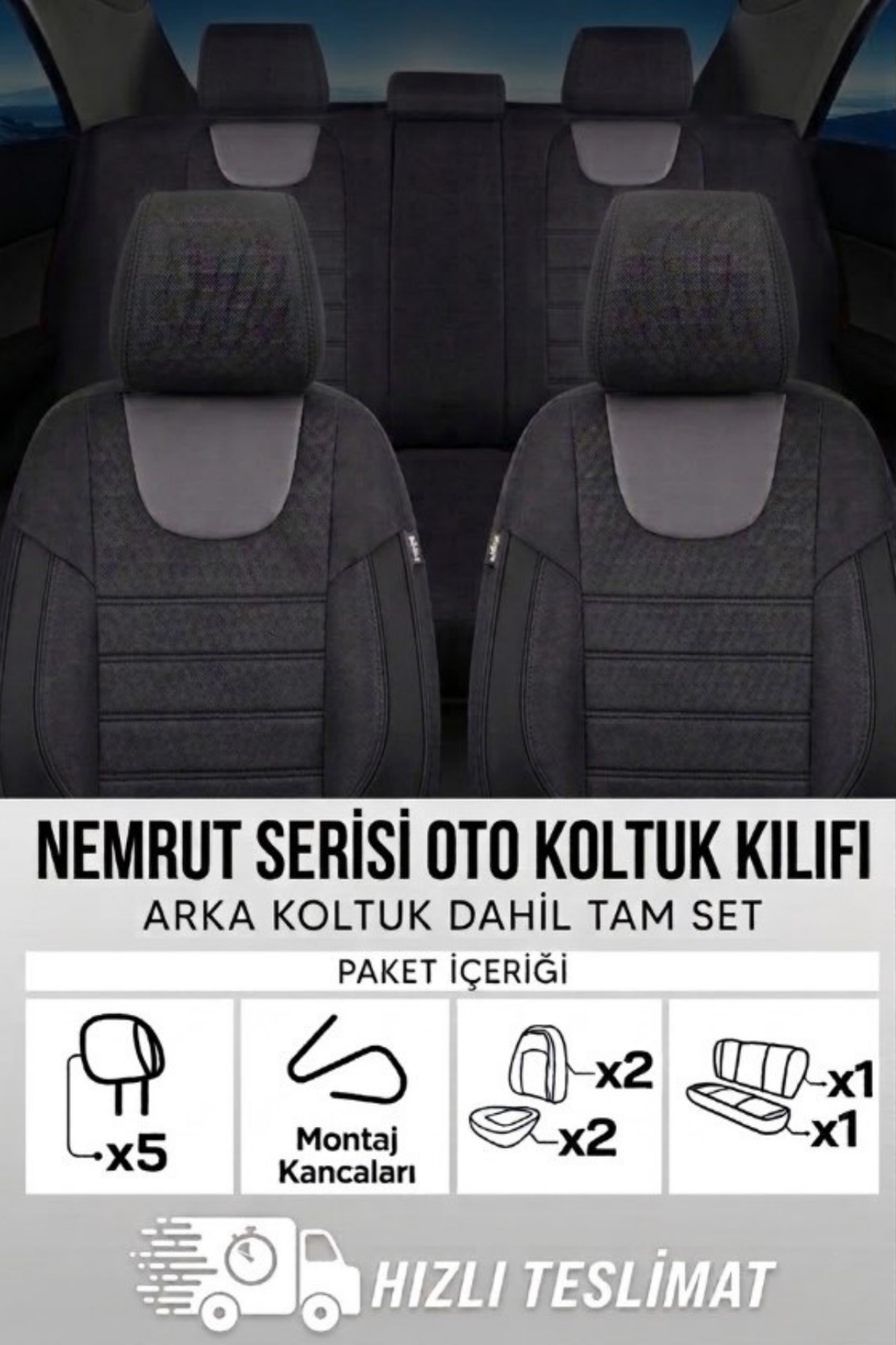 NEMRUT Serisi Lakost Kumaş Universal Oto Koltuk Kılıfı Tam Set