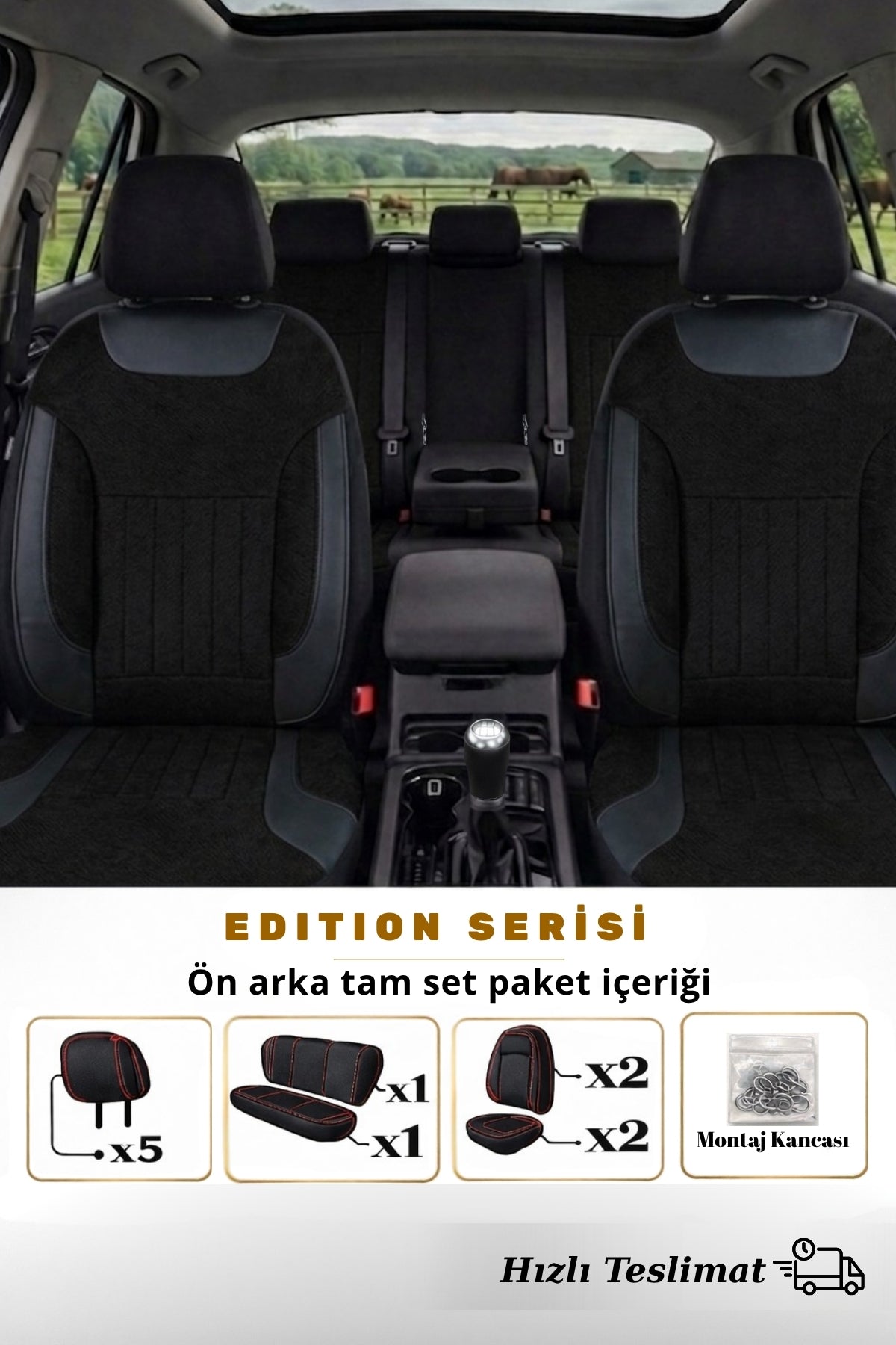 Edition Serisi Tay Tüyü Kumaş Universal Oto Koltuk Kılıfı Tam Set