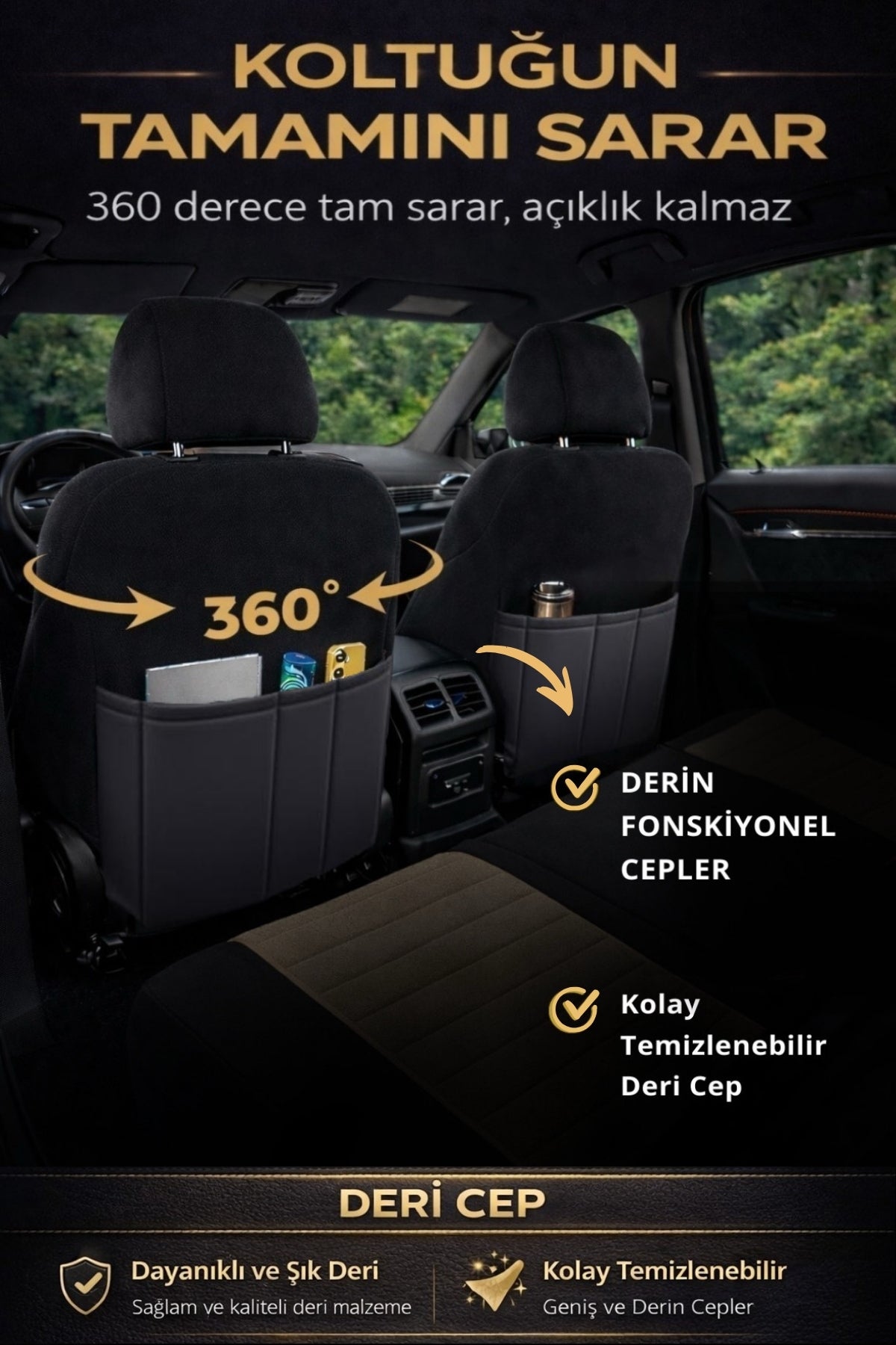 LİFOS Serisi Koton Kumaş Universal Oto Koltuk Kılıfı Tam Set