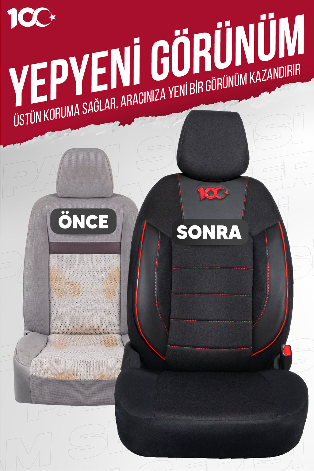 100. YIL ÖZEL Serisi Lakost Kumaş Universal Oto Koltuk Kılıfı