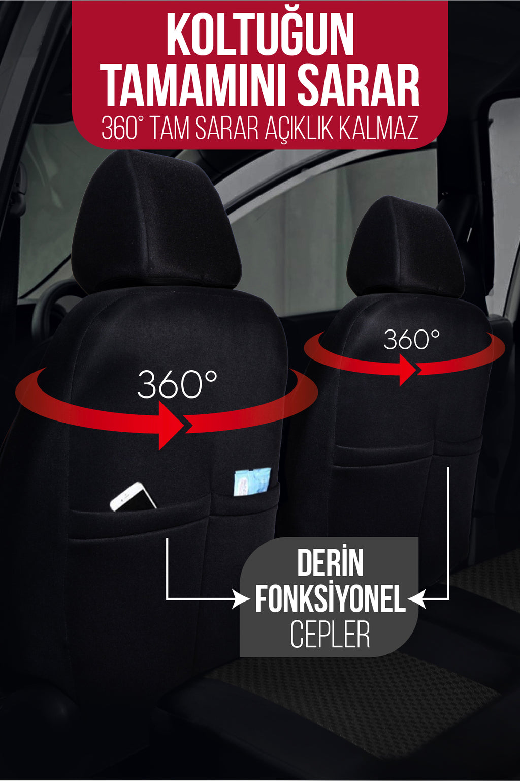 PAM Serisi Pamuklu Kumaş Universal Oto Koltuk Kılıfı Tam Set