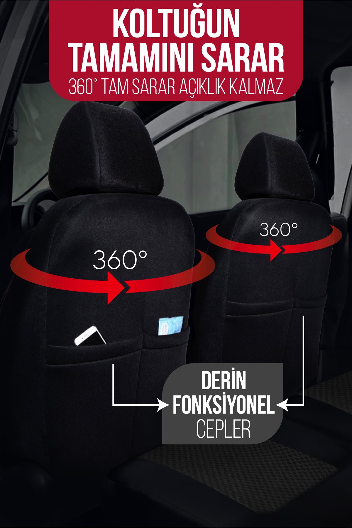 PAM Serisi Pamuklu Kumaş Universal Oto Koltuk Kılıfı Tam Set