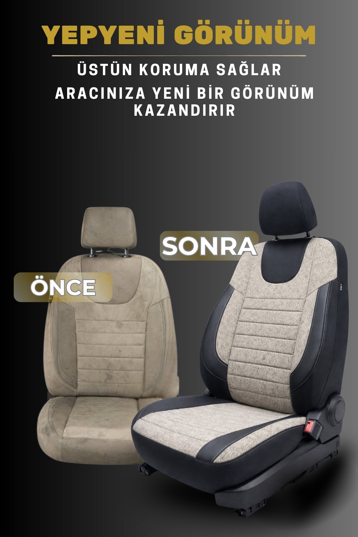 LİFOS Serisi Koton Kumaş Universal Oto Koltuk Kılıfı Tam Set