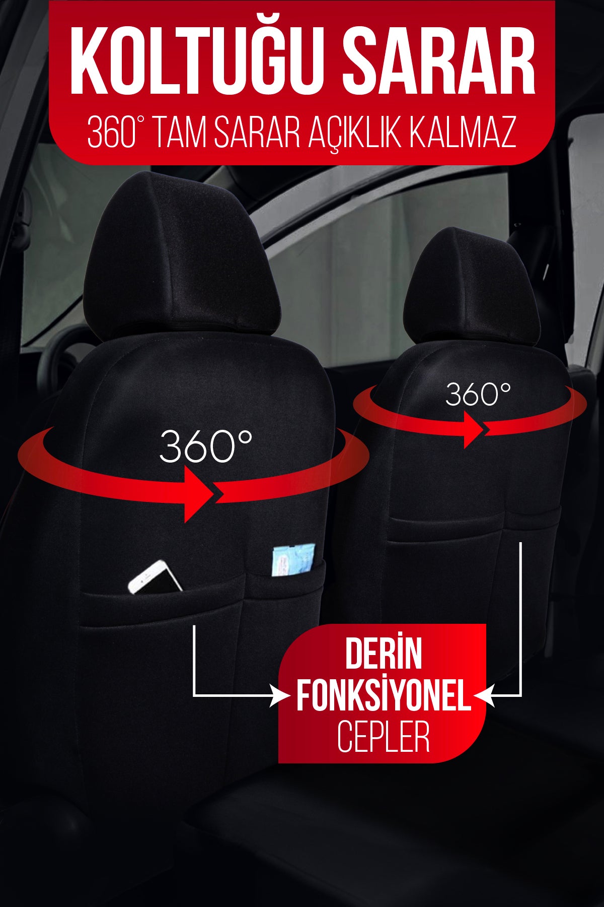 GOF PLUS Serisi Lakost Kumaş Universal Oto Koltuk Kılıfı Tam Set