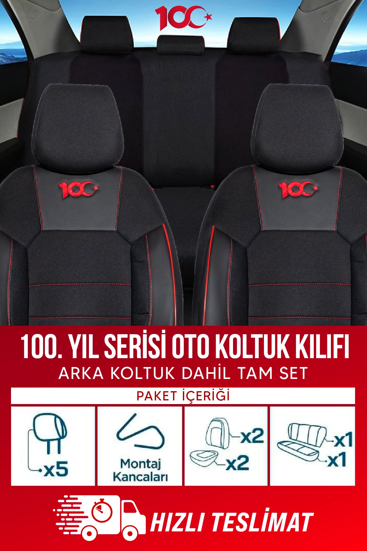 100. YIL ÖZEL Serisi Lakost Kumaş Universal Oto Koltuk Kılıfı