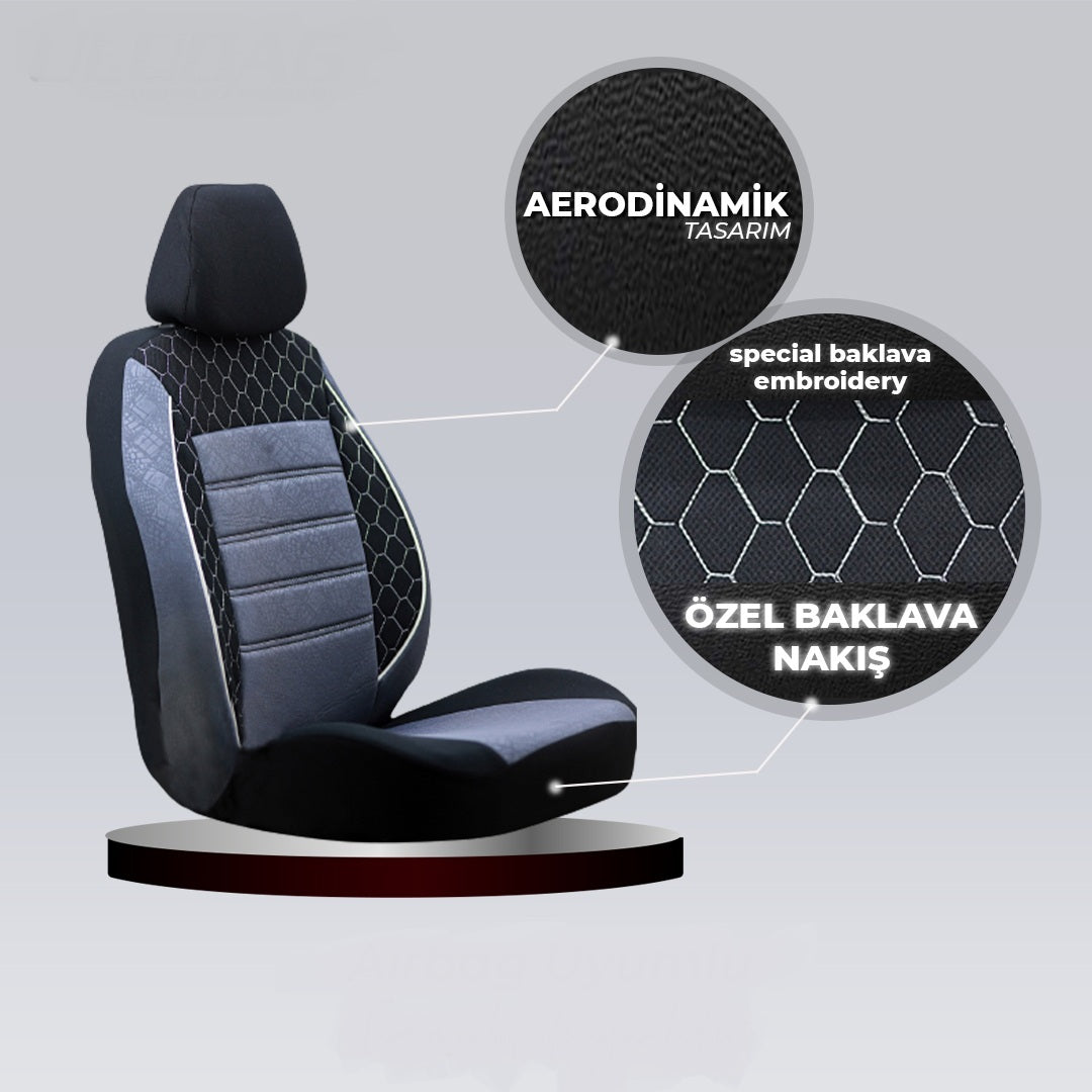 GOF PLUS Serisi Lakost Kumaş Universal Oto Koltuk Kılıfı Tam Set