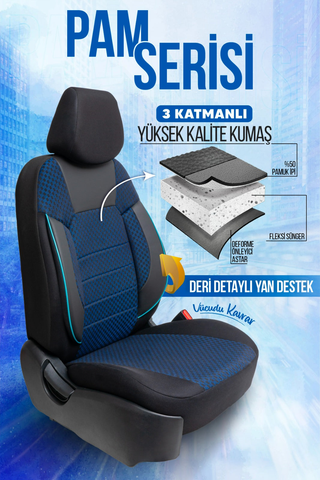 PAM Serisi Pamuklu Kumaş Universal Oto Koltuk Kılıfı