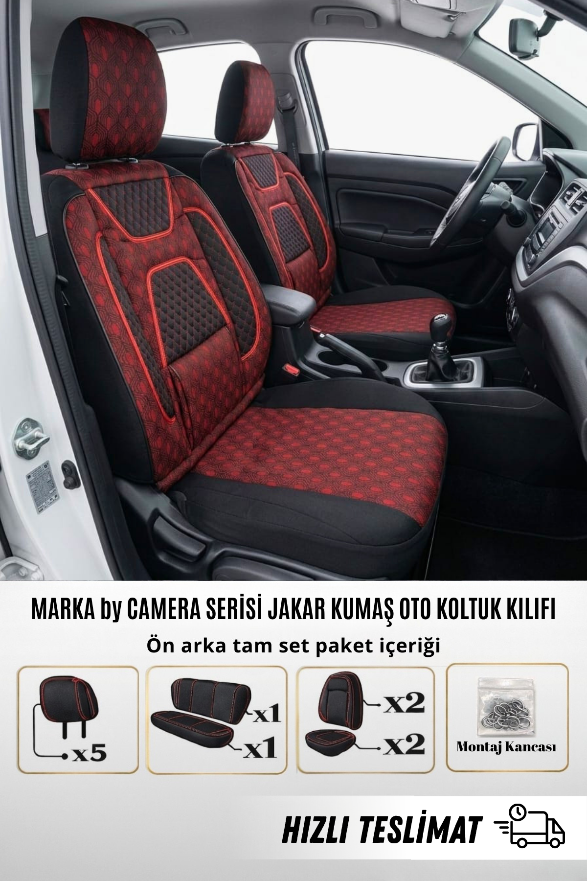 MARKA by CAMERA Serisi Jakar Kumaş Universal Oto Koltuk Kılıfı Tam Set