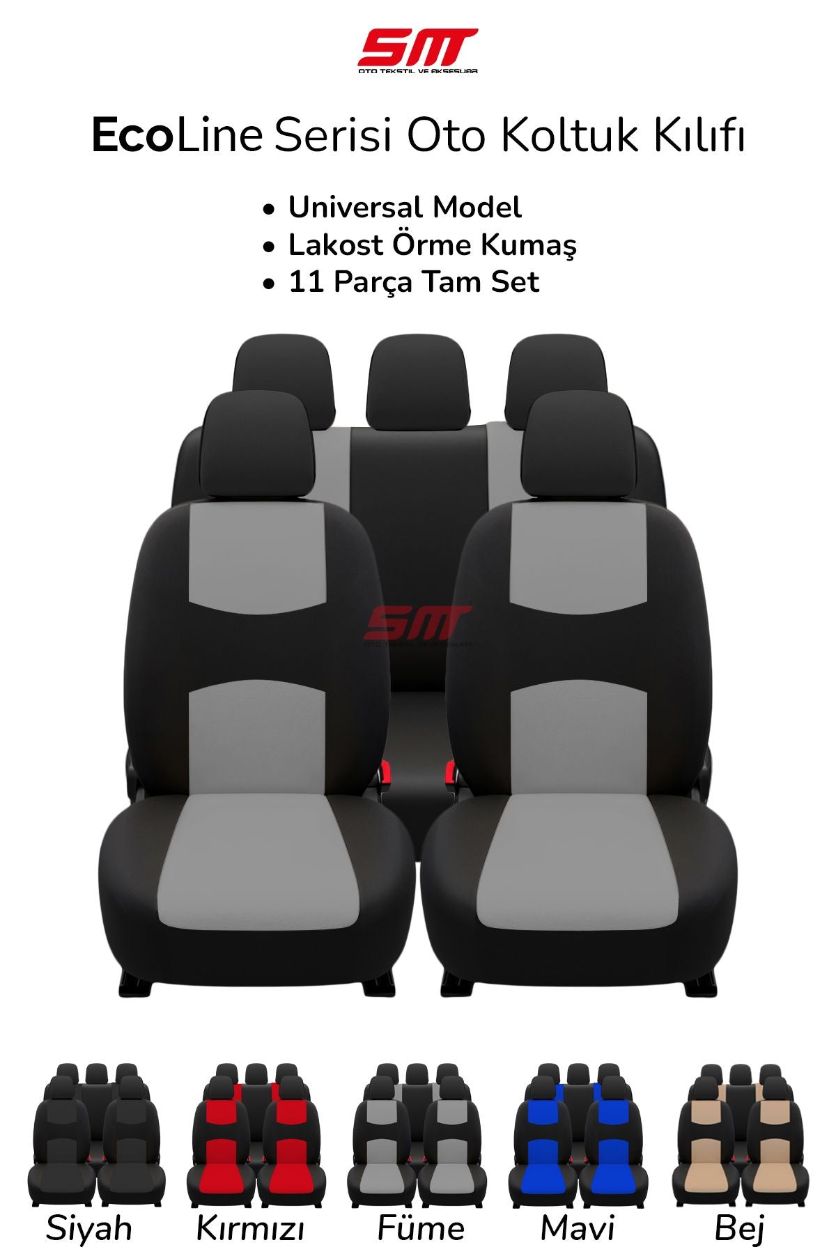 ECOLINE Serisi Lakost Kumaş Universal Oto Koltuk Kılıfı Tam Set