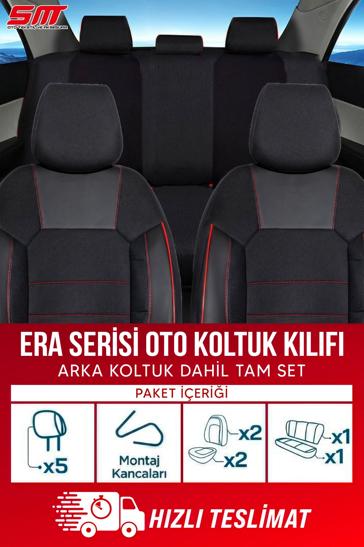 ERA Serisi Lakost Kumaş Universal Oto Koltuk Kılıfı Tam Set