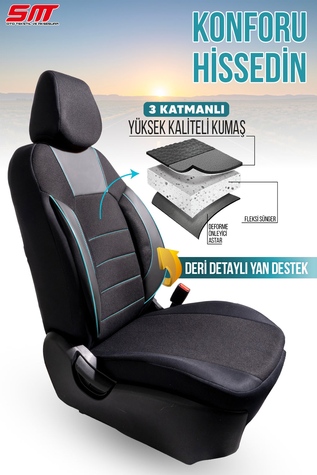 ERA Serisi Lakost Kumaş Universal Oto Koltuk Kılıfı Tam Set