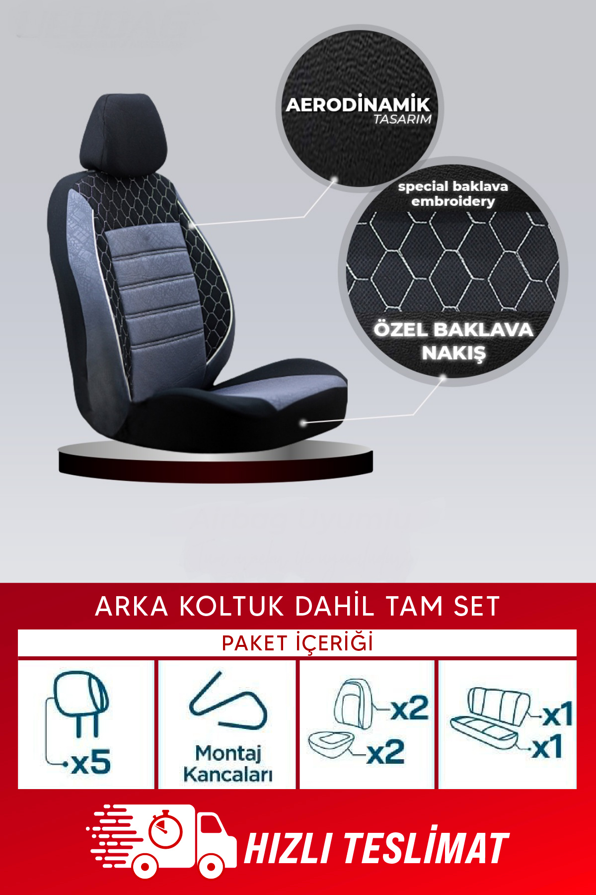 GOF PLUS Serisi Lakost Kumaş Universal Oto Koltuk Kılıfı Tam Set