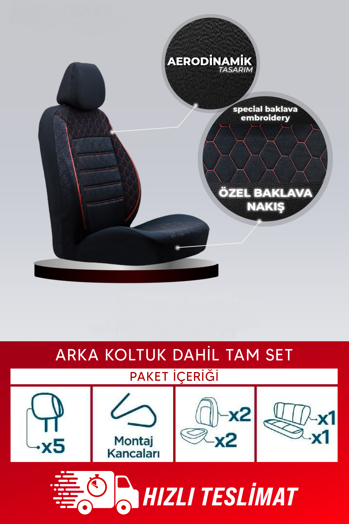 GOF Serisi Lakost Kumaş Universal Oto Koltuk Kılıfı Tam Set
