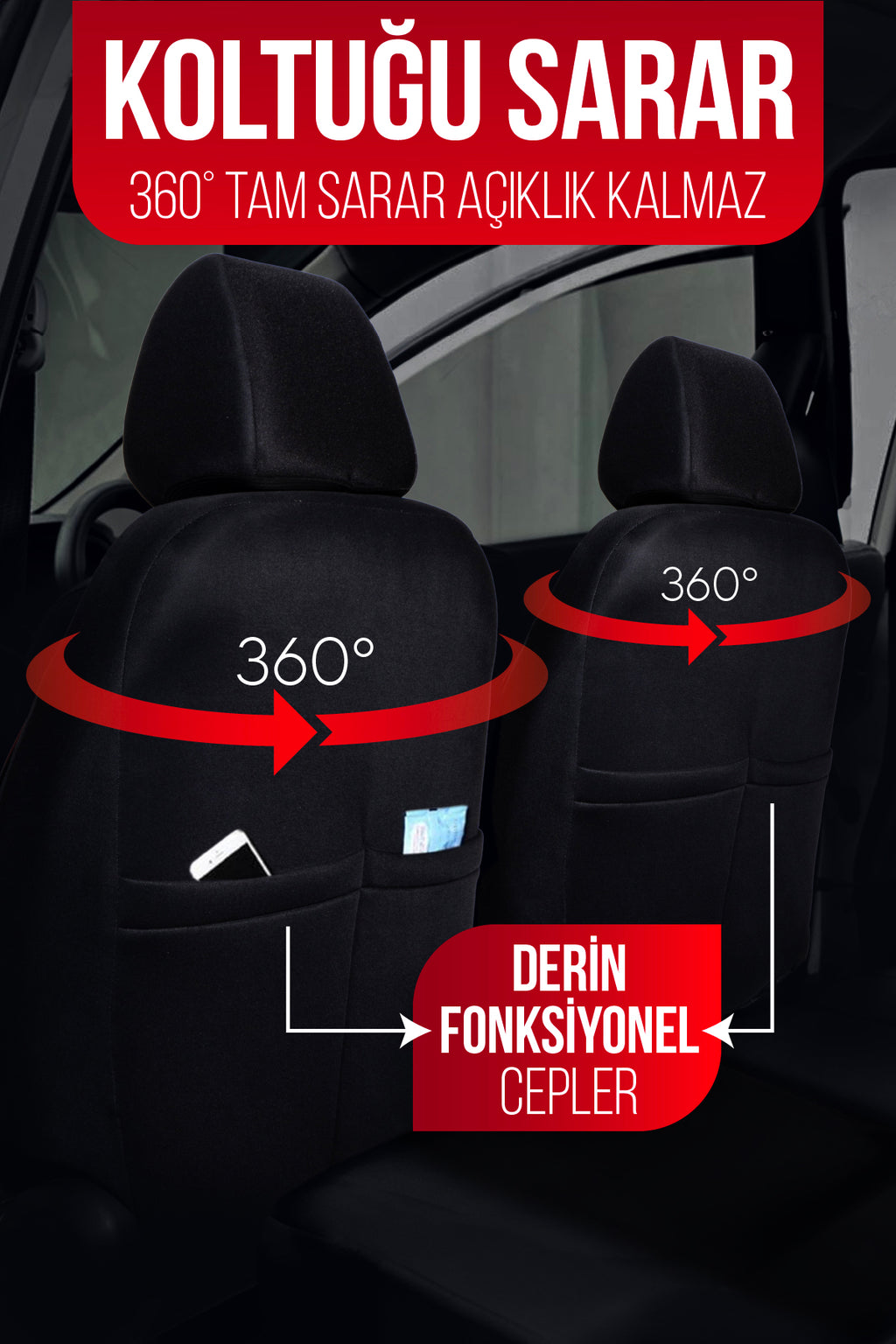 MARKA by CAMERA Serisi Jakar Kumaş Universal Oto Koltuk Kılıfı Tam Set